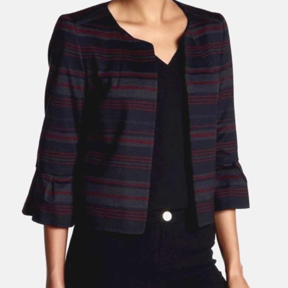 Nine West Ruffled Striped jacket bordeaux size 14